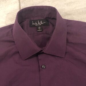 Nicole Miller New York mens purple burgundy dressy long sleeve shirt / size 17
